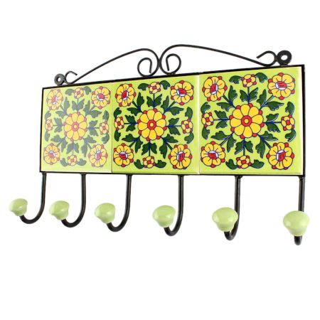 Ceramic Flower Tile Hook in Pea Green